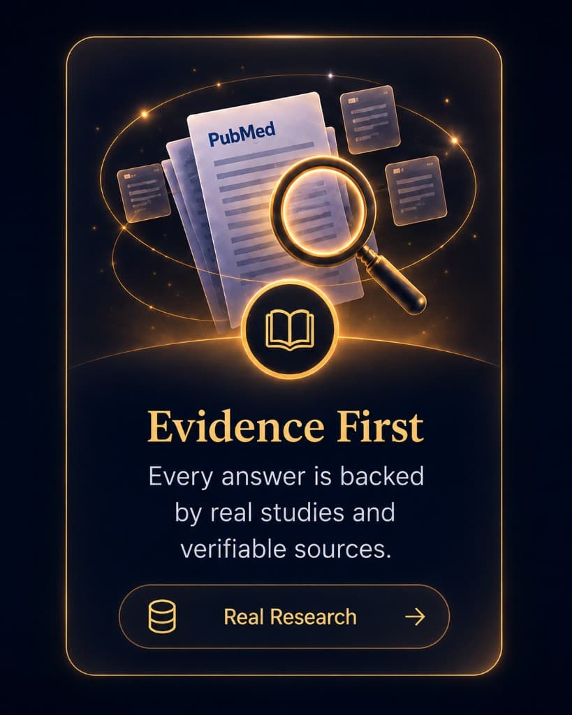 Evidence First — every answer is backed by real studies and verifiable sources.
